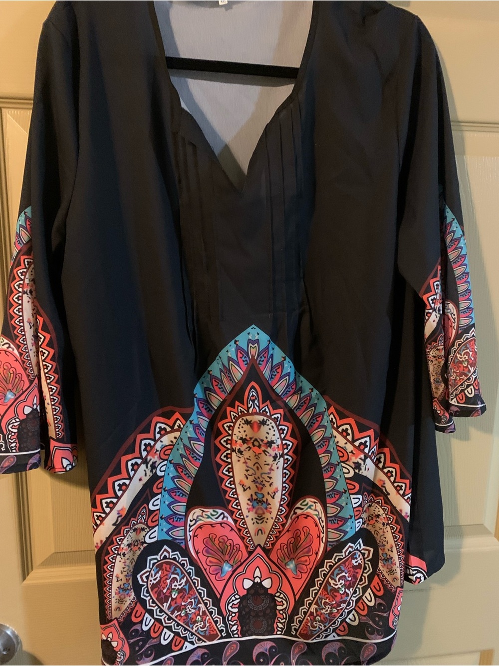 Black V-Neck Paisley-Print Tunic Top